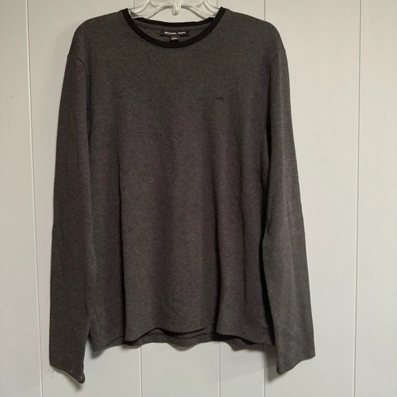 MICHAEL KORS Black and Gray Long Sleeve Textured Top Size Large - Picture 1 of 5